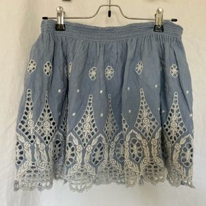 Joie Blue White Eyelet Cotton Mini Skirt Small
